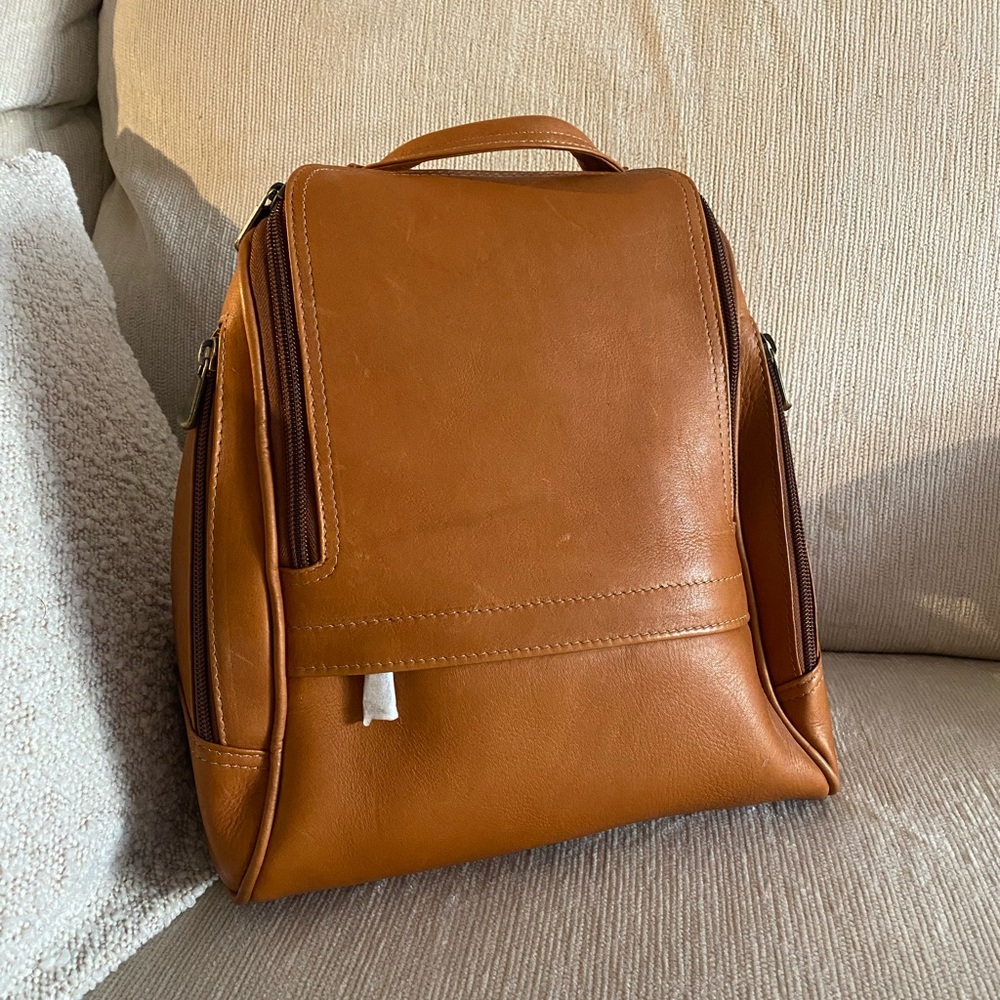 Leather Cognac Backpack with Adjustable Straps